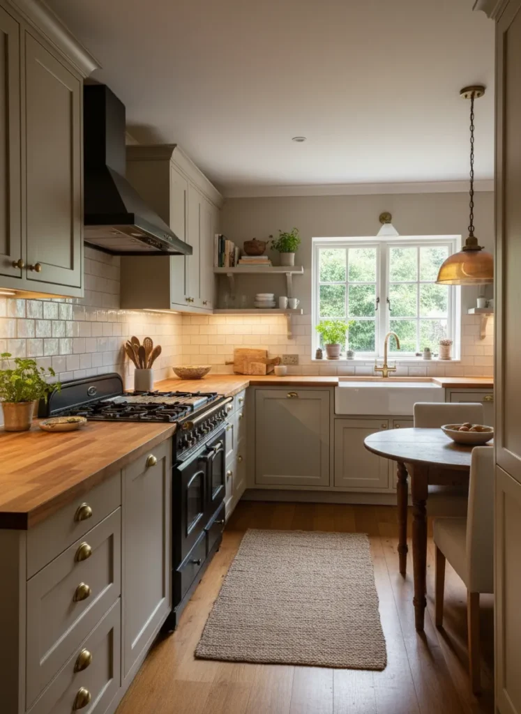 Butcher Block Countertops with Black Stove