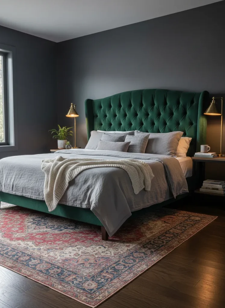 Charcoal Walls with Emerald Velvet