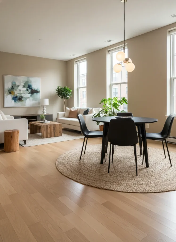 Define Dining Zones with Rugs in Limited Spaces