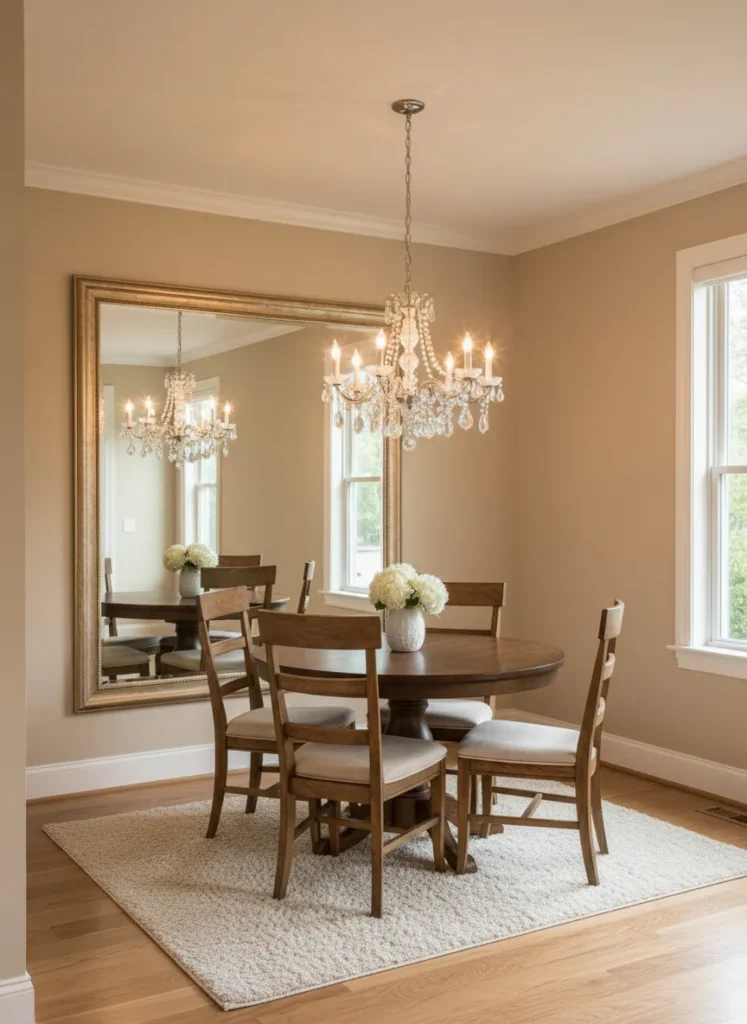 Large Wall Mirrors to Enhance Small Dining Room Design