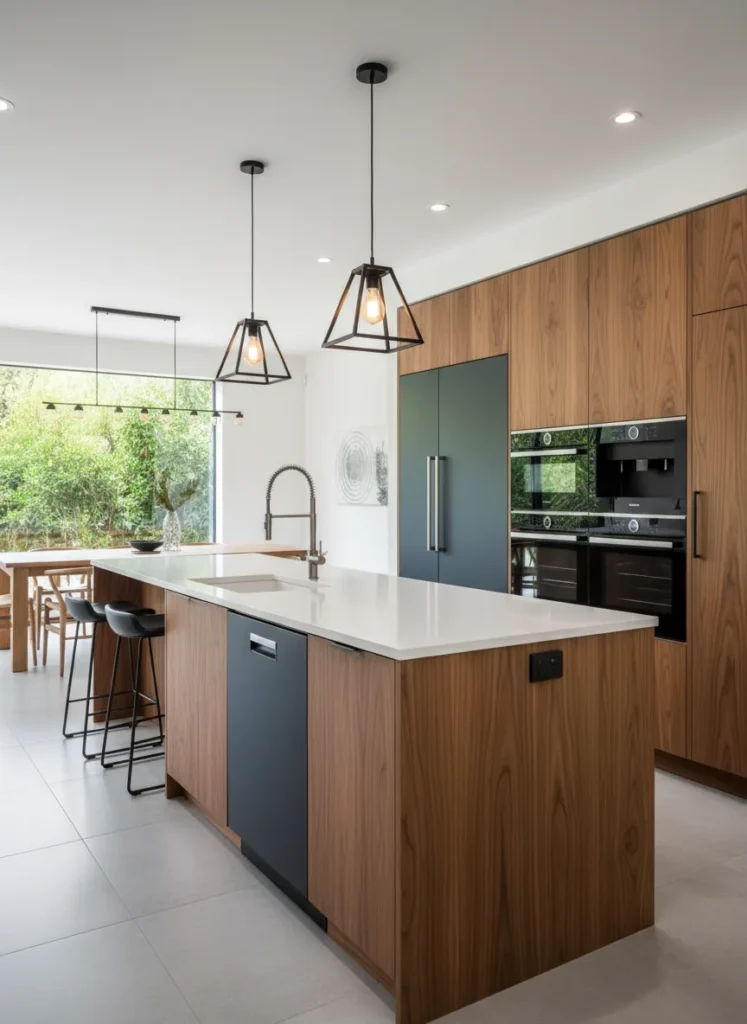 Slate Black Appliances with Wood Accents