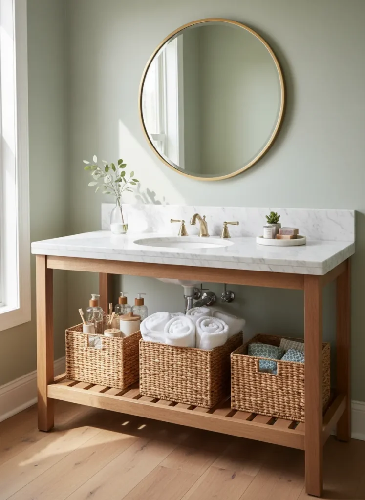 Basket Storage Under Open Vanities