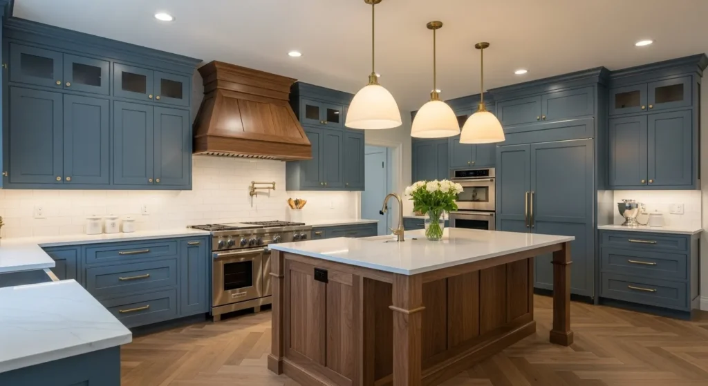 Classic Blue Paired with Warm Wood