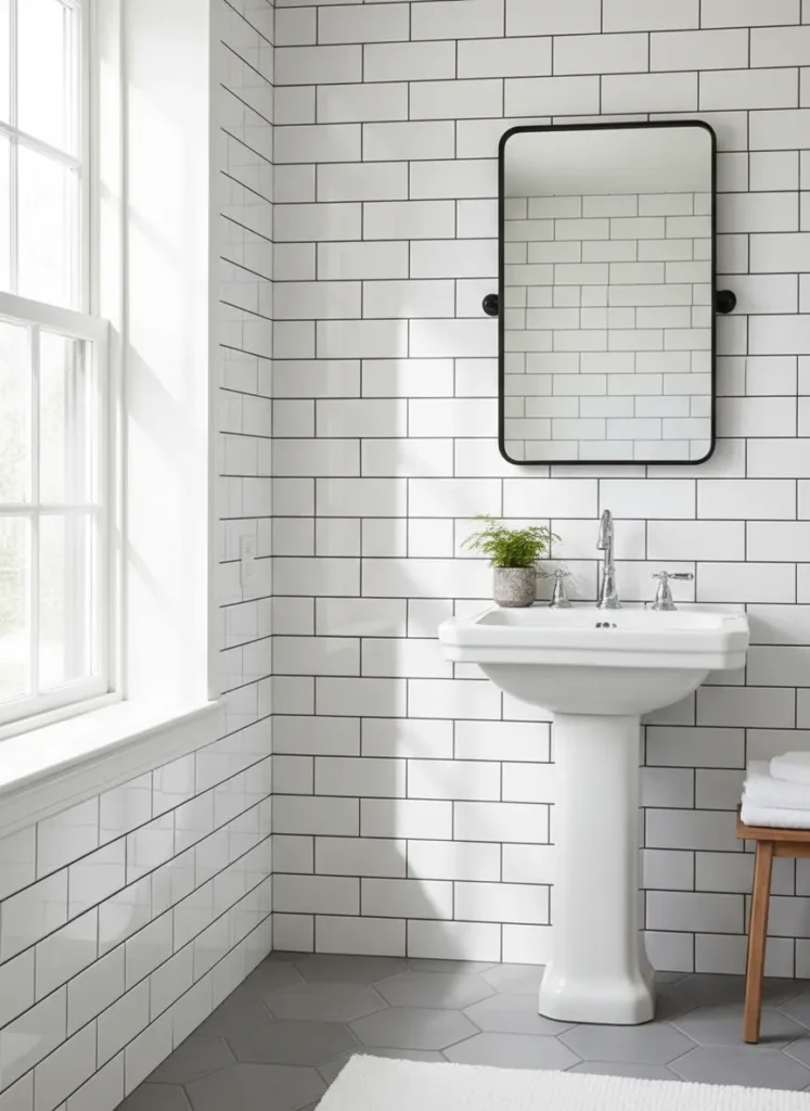 Classic White Subway Tile with Dark Grout