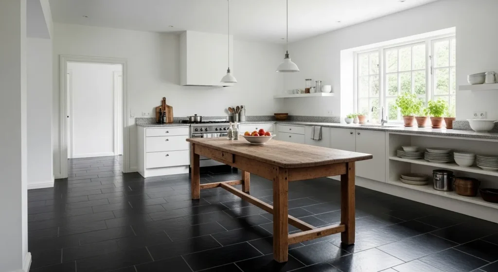 Dark Slate Floors with White Walls