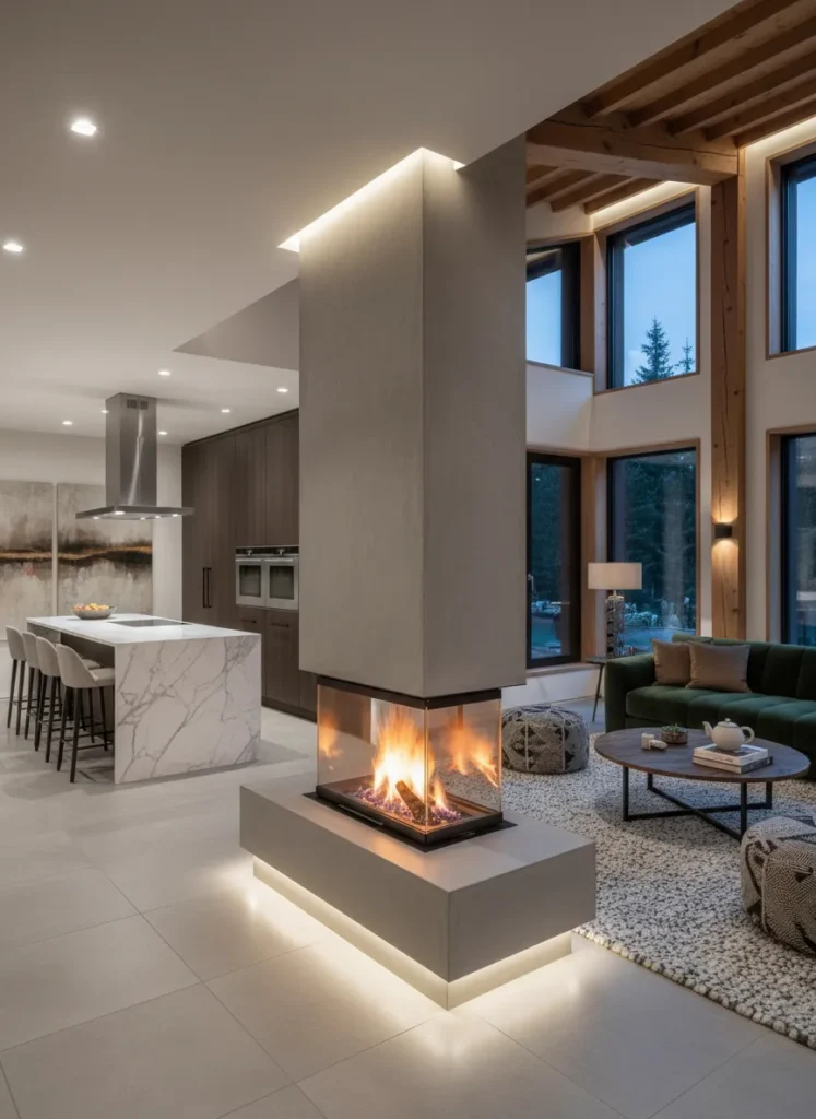 Double-Sided Fireplace Divider