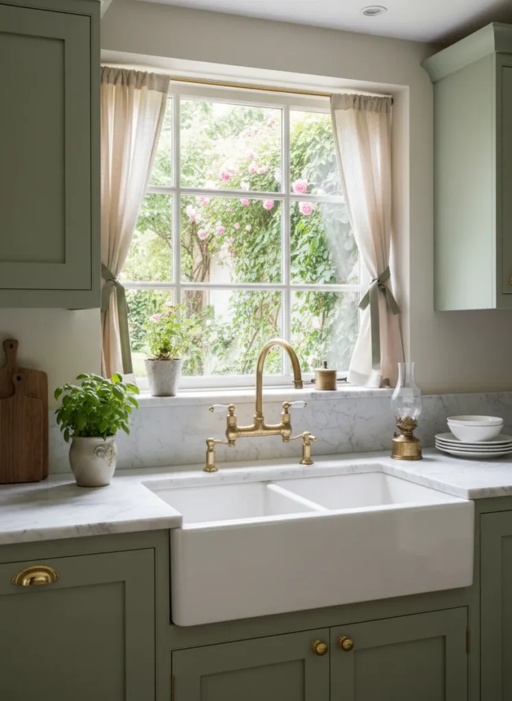 Farmhouse Sinks with Brass Faucets
