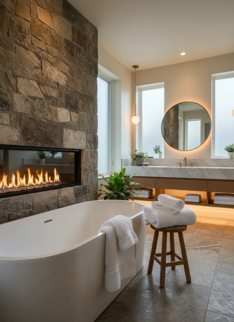 Fireplace by the Tub