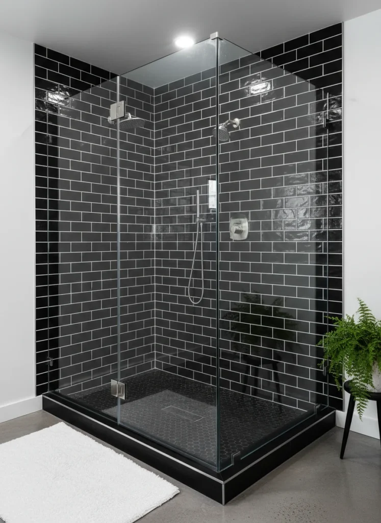 Glossy Black Subway Tiles