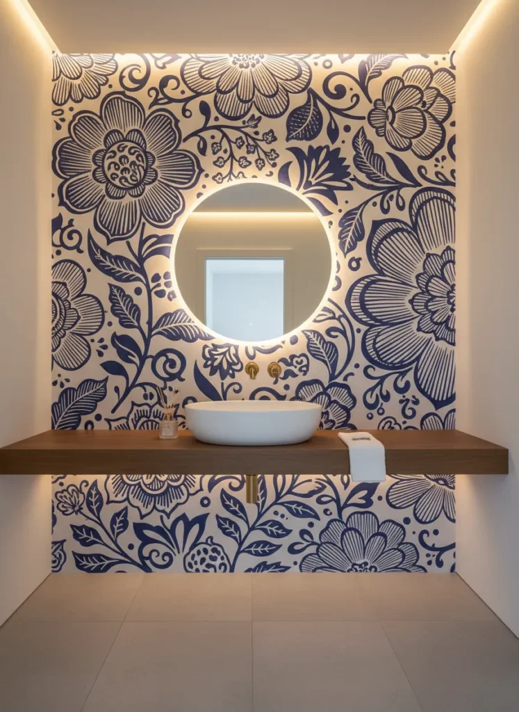 Indigo Floral Mural
