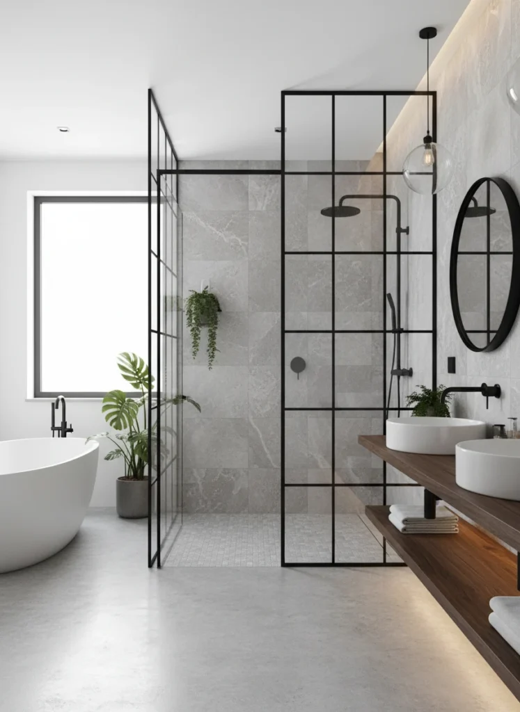 Industrial Black Frame Shower Doors