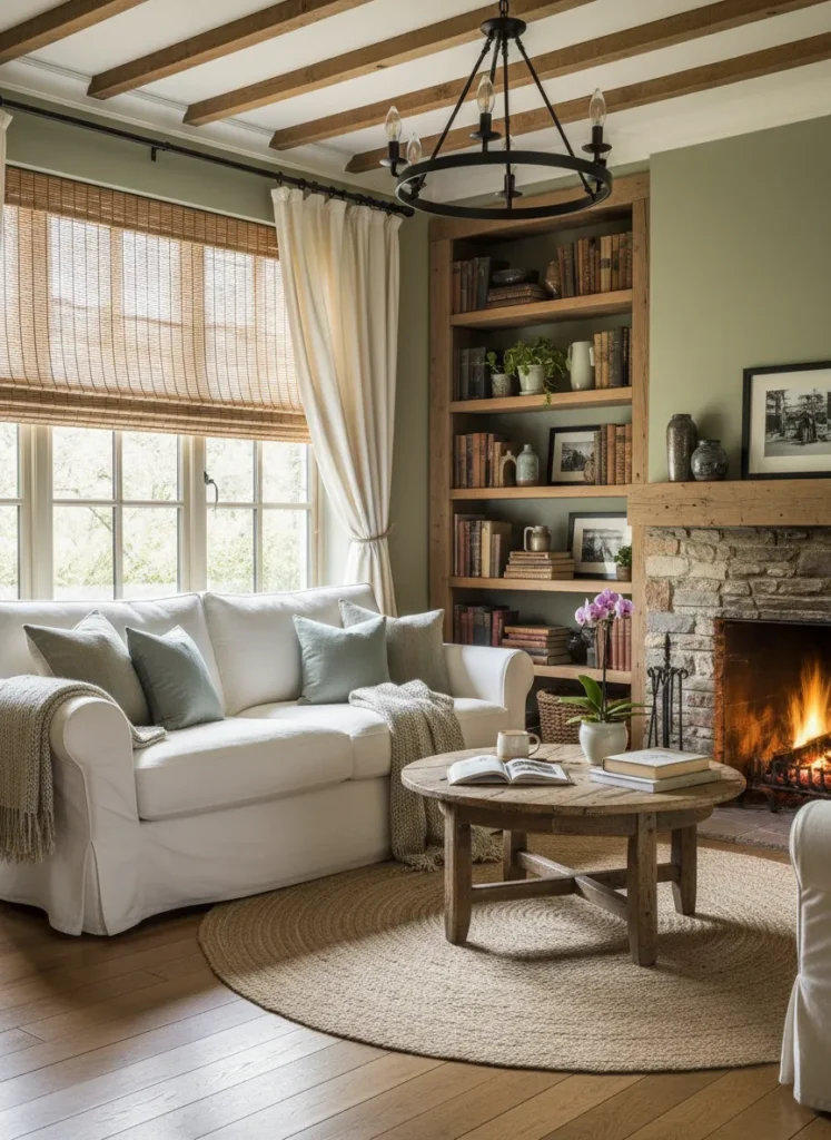 Layered Bamboo Shades and Drapes