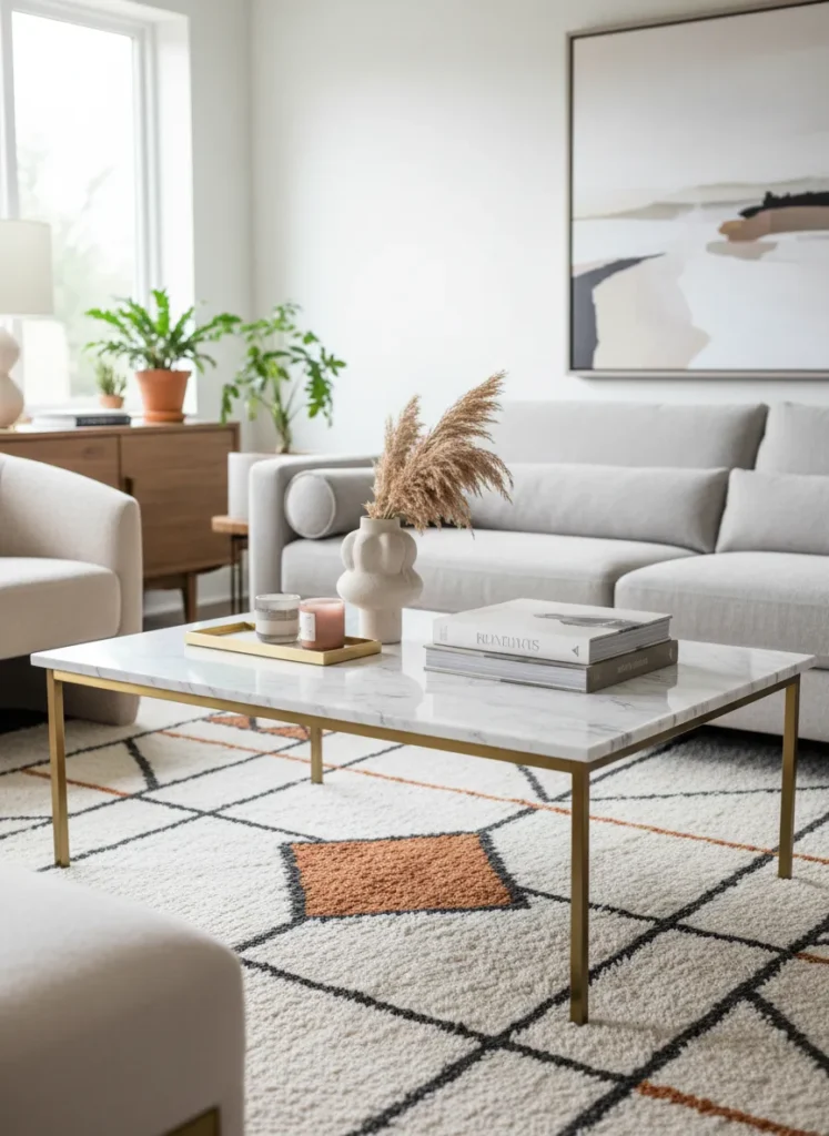 Marble Coffee Table with Brass Legs