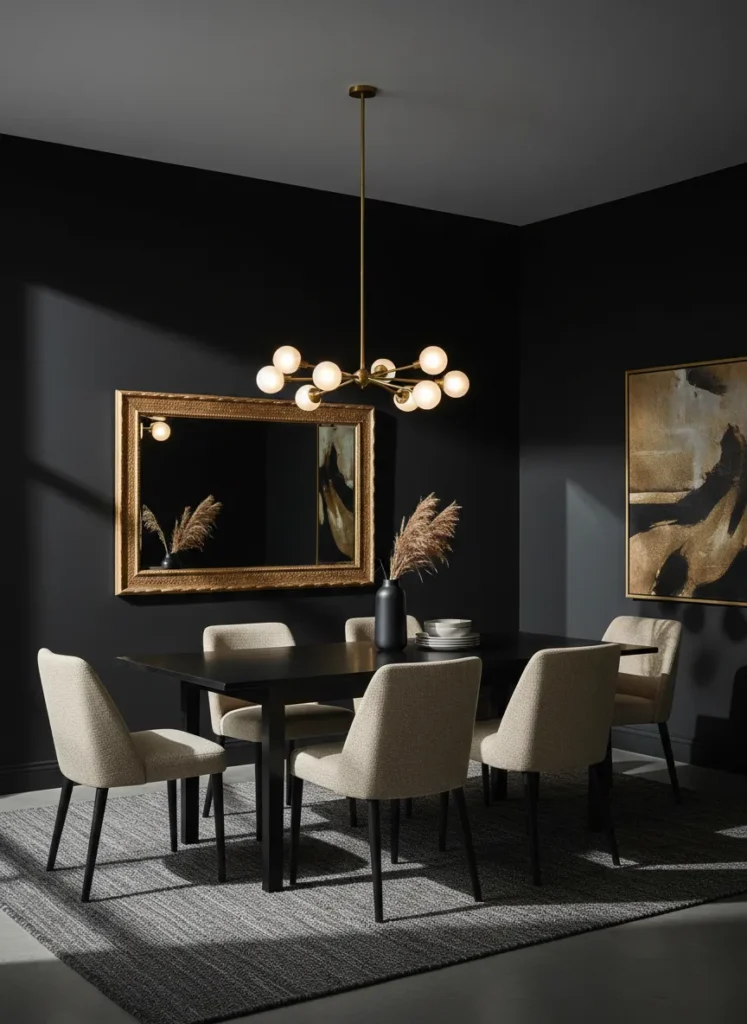 Matte Black Walls with Gold Accents