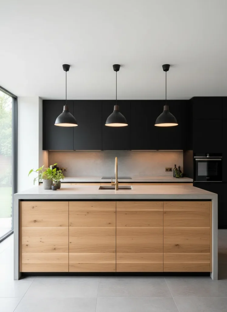 Matte Black and Natural Wood