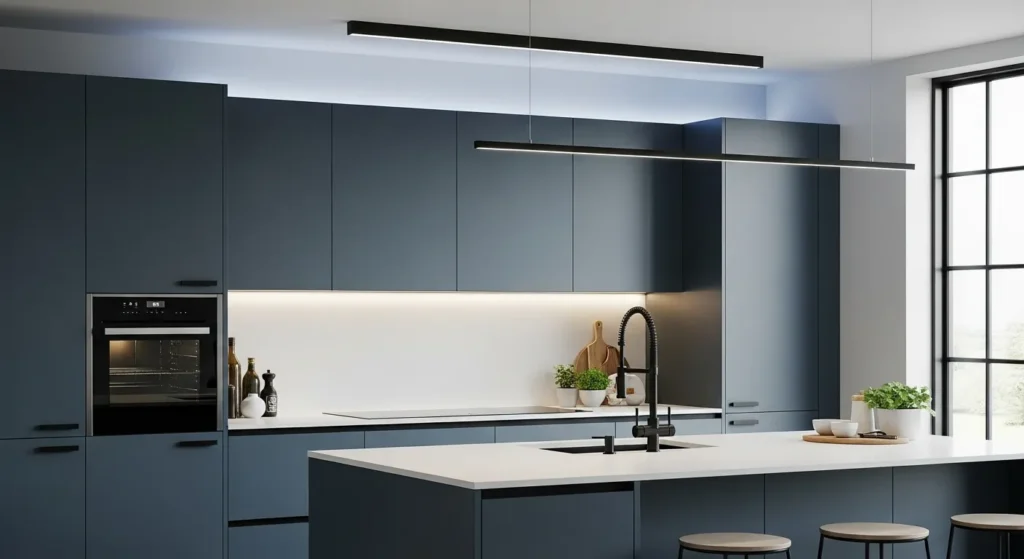 Modern Steel Blue and Black Fixtures