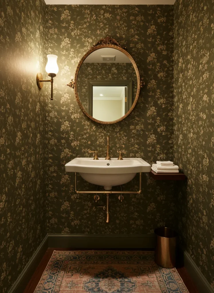 Olive Green Floral Wallpaper