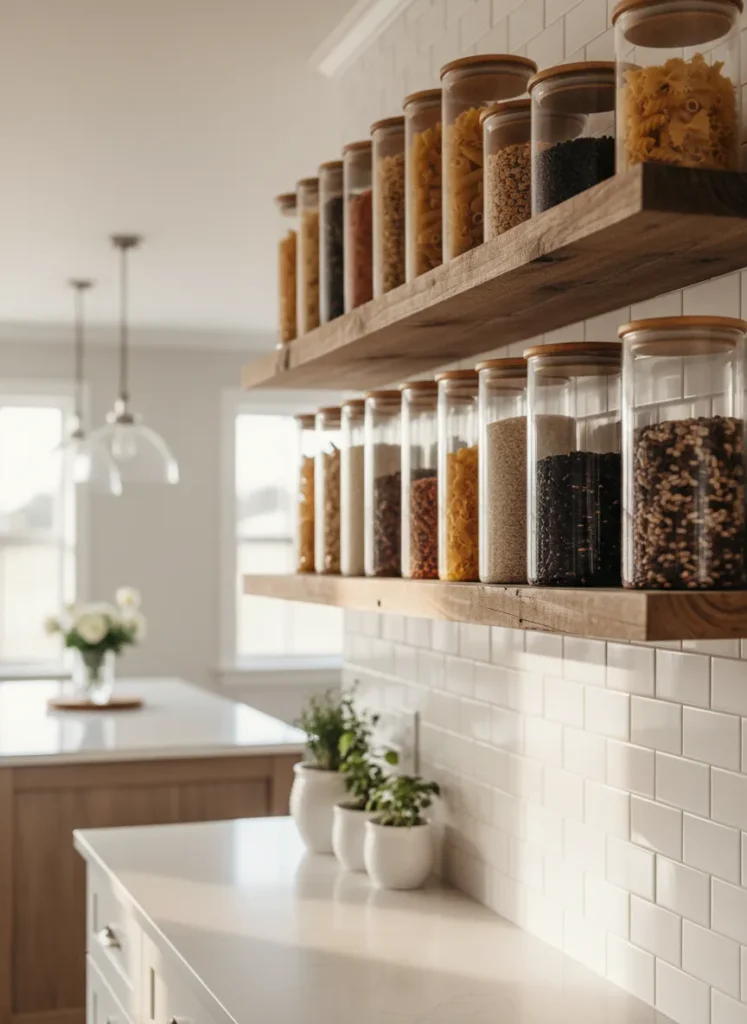 Open Shelving with Uniform Glass Jars