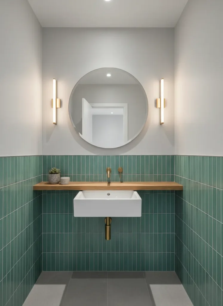 Teal Green Subway Tile Half-Wall