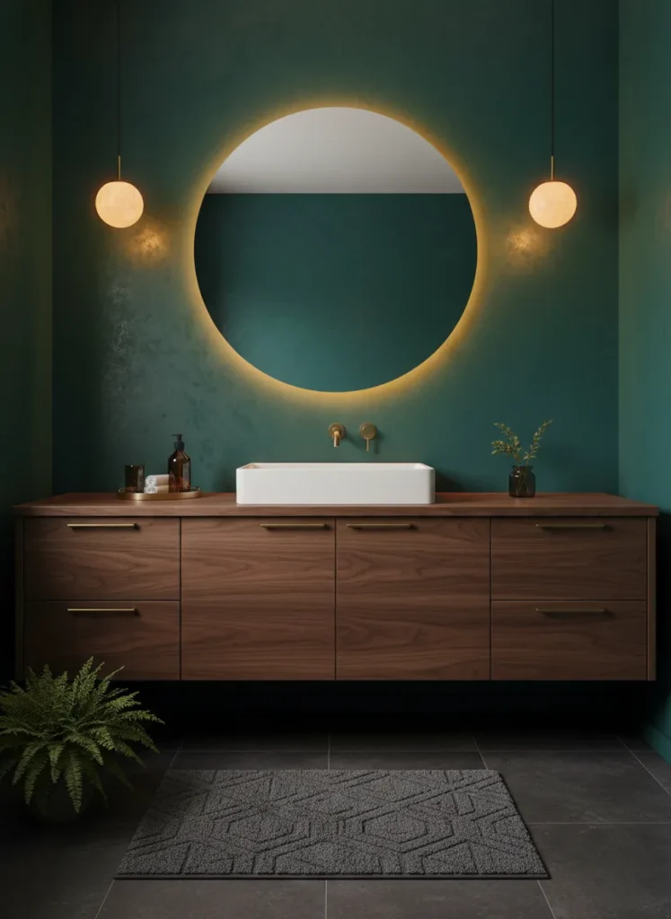 Teal Green and Wood Tones