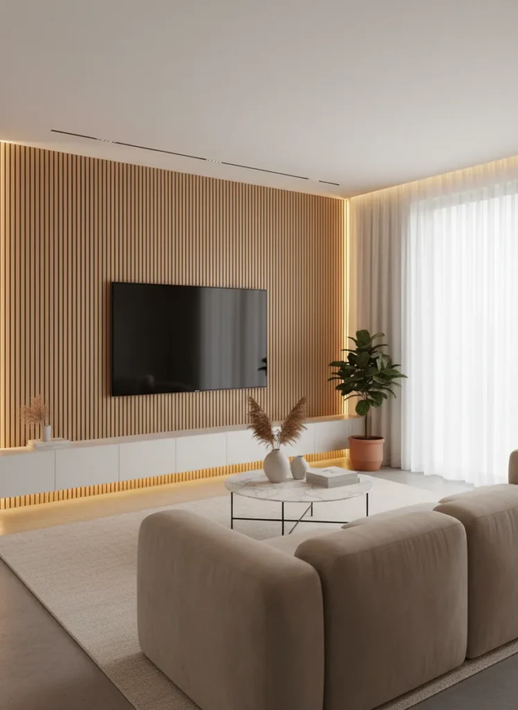 Vertical Wood Slat Feature