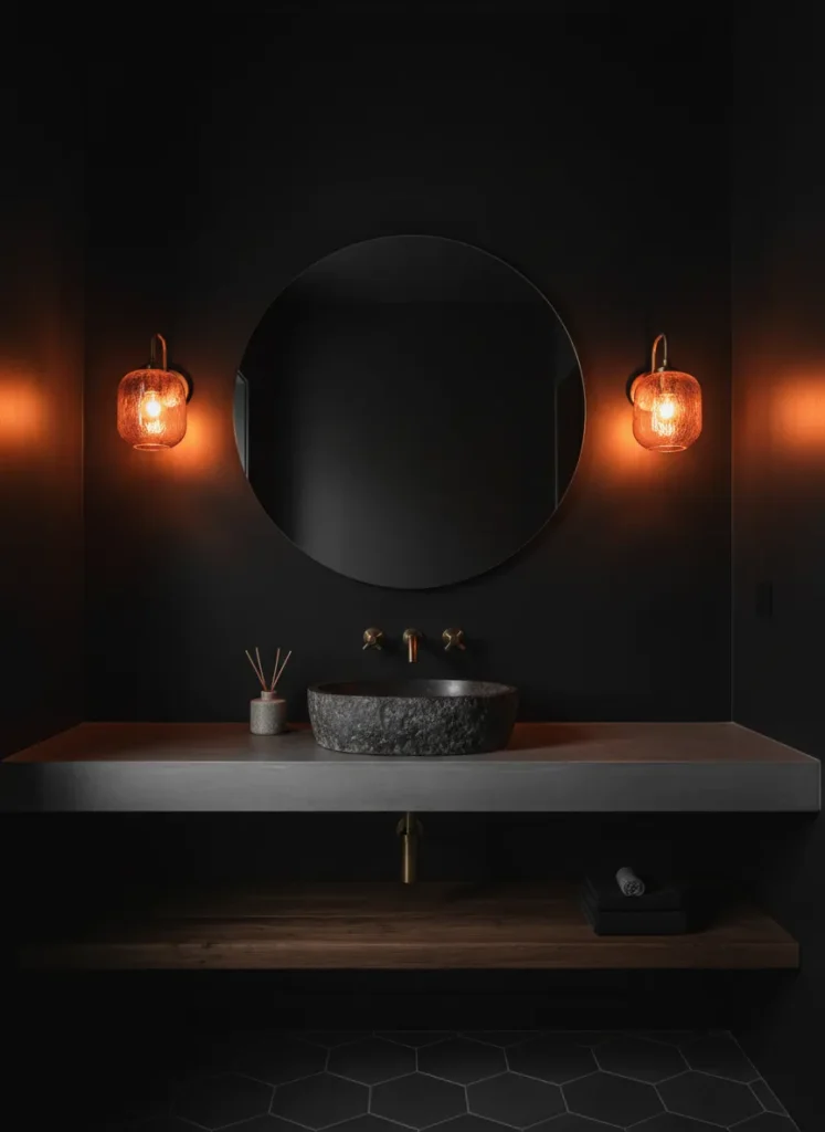 Warm Amber Sconces and Dim Lighting