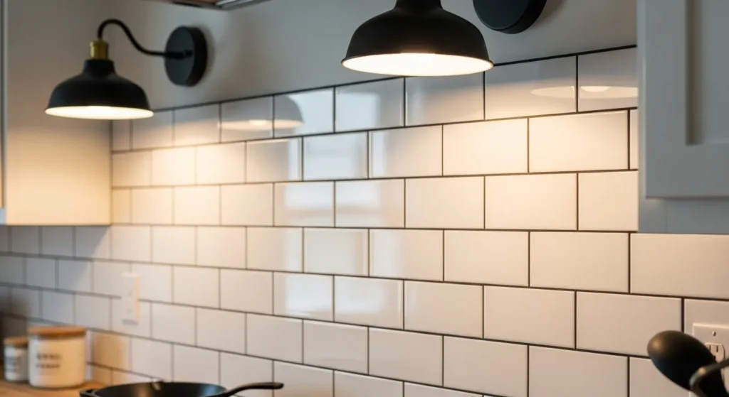 White Subway Tiles with Black Grout