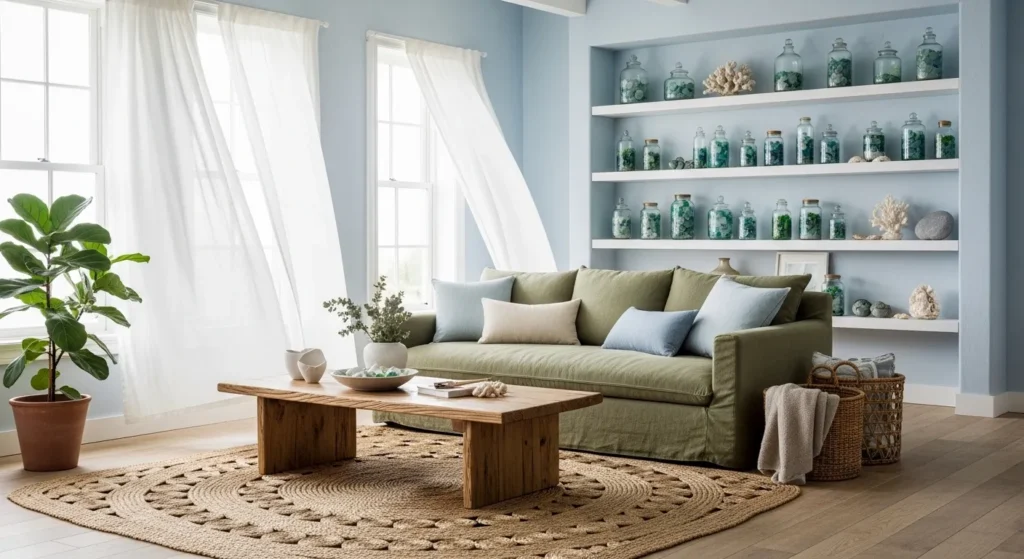 Add Coastal Calm with Driftwood and Blues