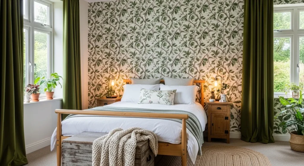 Botanical Wallpaper and Wooden Accents