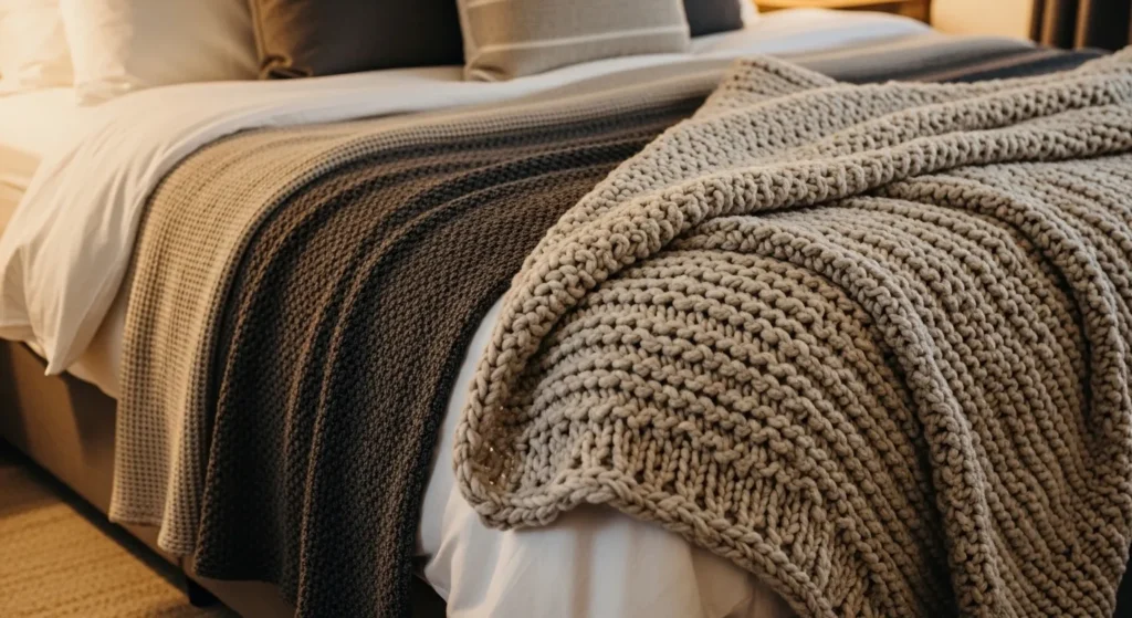 Chunky Knit Throws and Layered Bedding