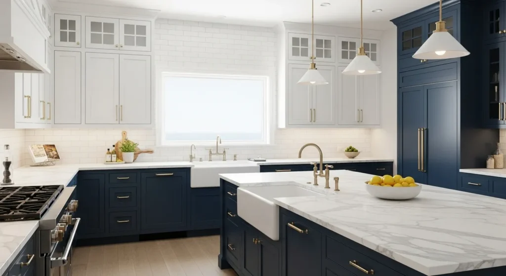 Classic Navy and White Cabinetry