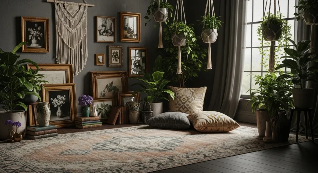 Dark Floral Wallpaper and Velvet