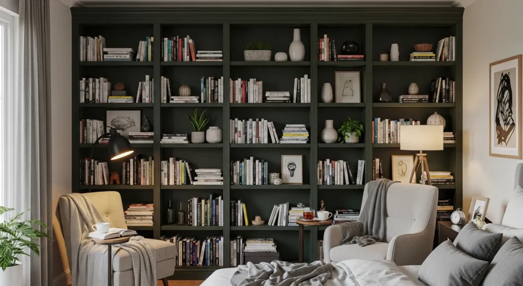 Dark Green Bookshelves