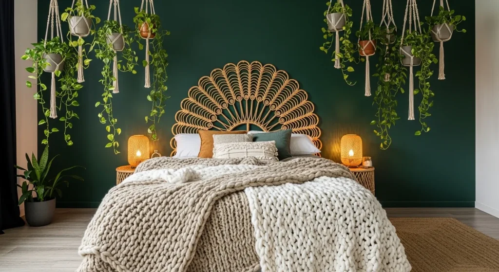Deep Forest Green and Rattan Textures