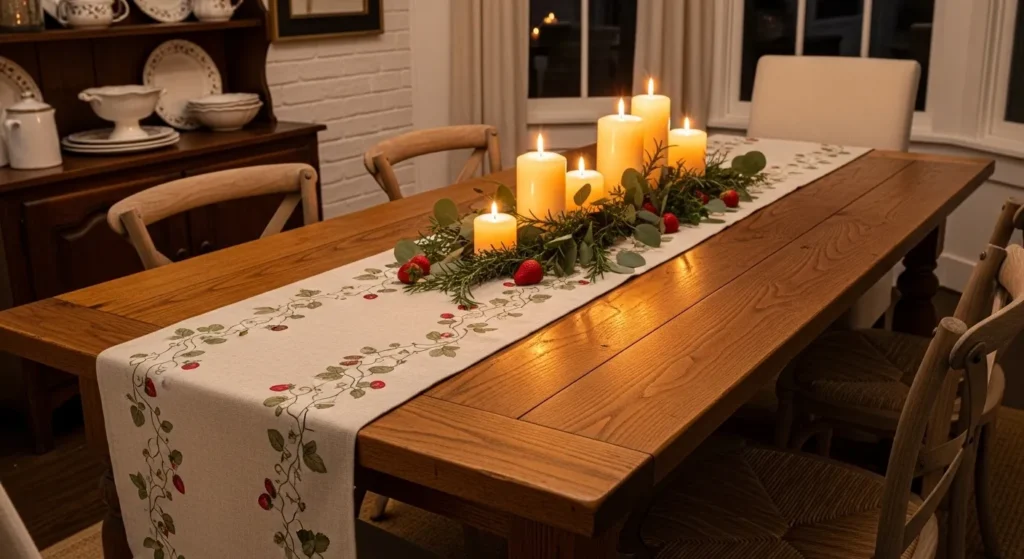 Elegant Strawberry Vine Table Runner