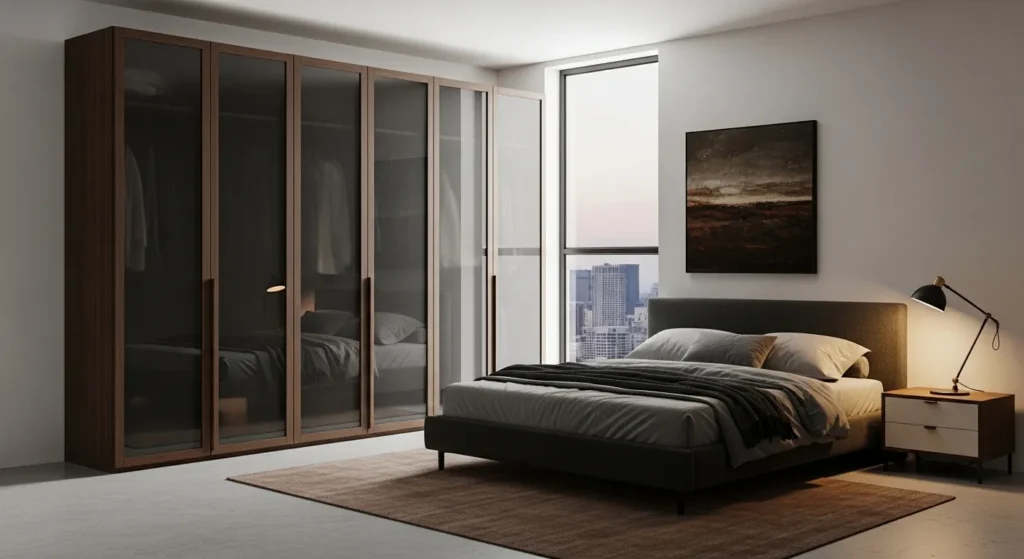 Frosted Glass and Wood Wardrobes