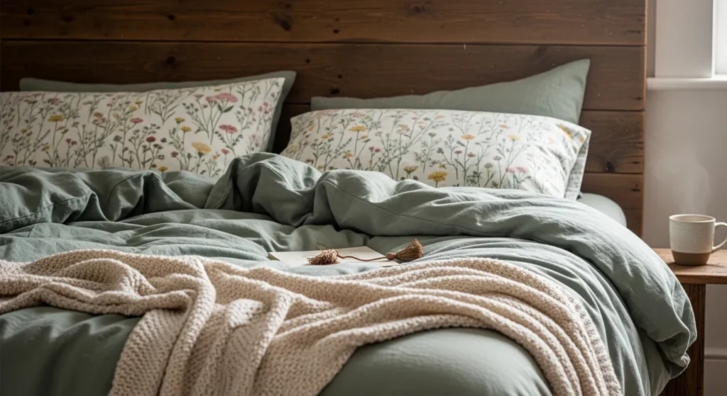 Layered Linen Bedding in Earth Tones
