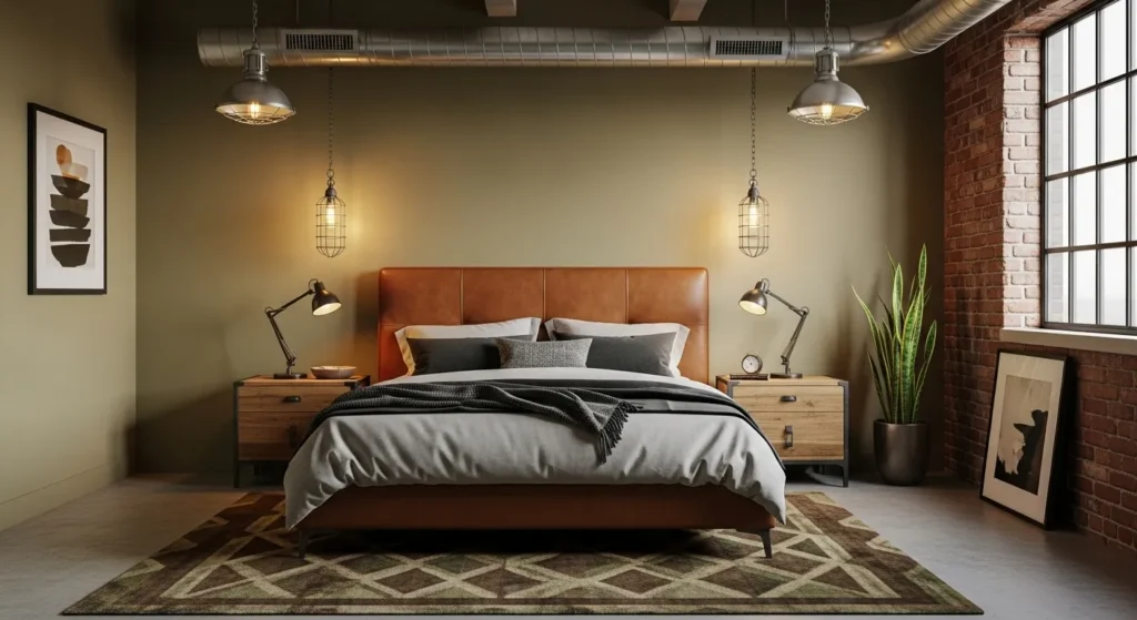 Leather Headboard and Olive Tones
