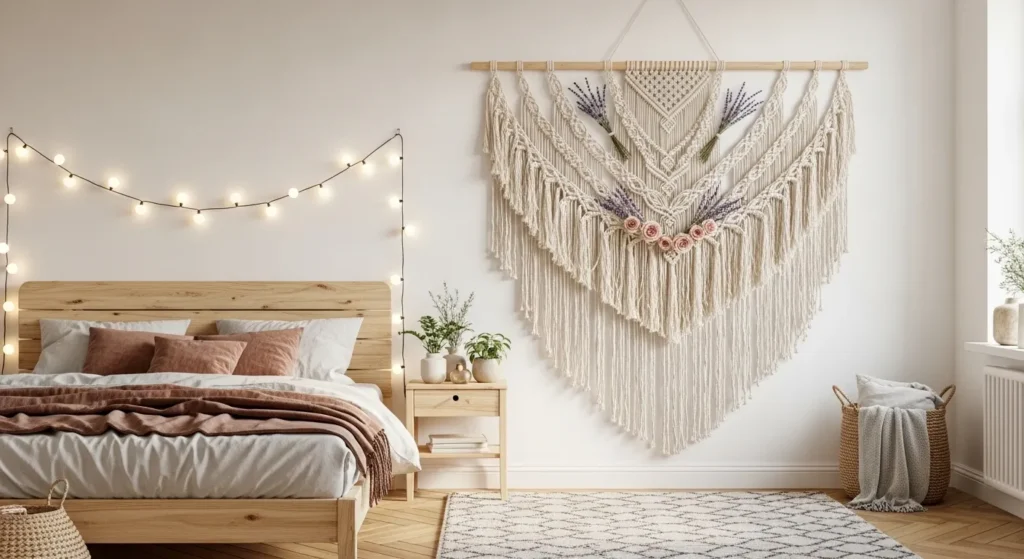 Macrame Wall Hanging with Floral Weaving