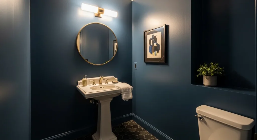 Marble Sink Against Dark Walls
