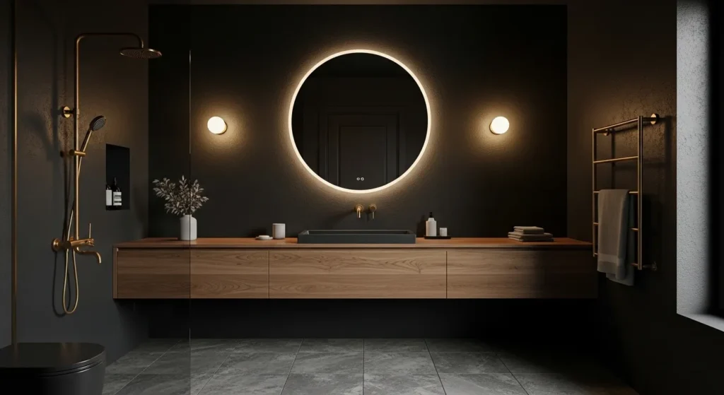 Matte Black Walls with Warm Lighting
