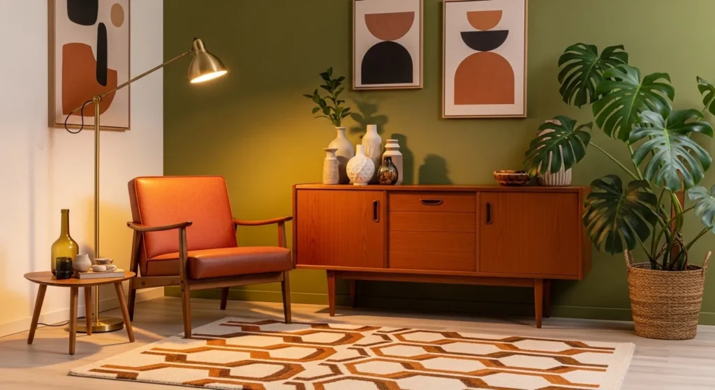 Mid-Century Modern Olive and Rust