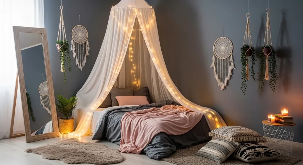 Moody Grey with Fairy Light Canopy