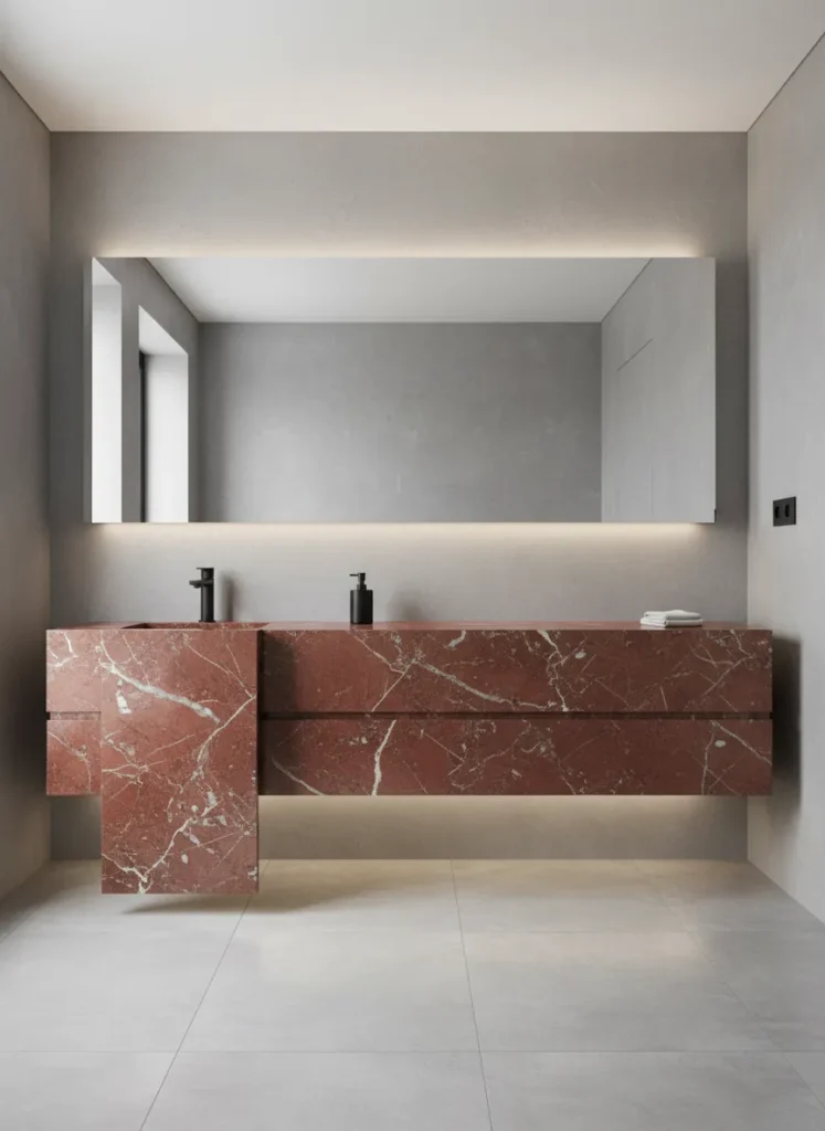 Red Marble Waterfall Vanity