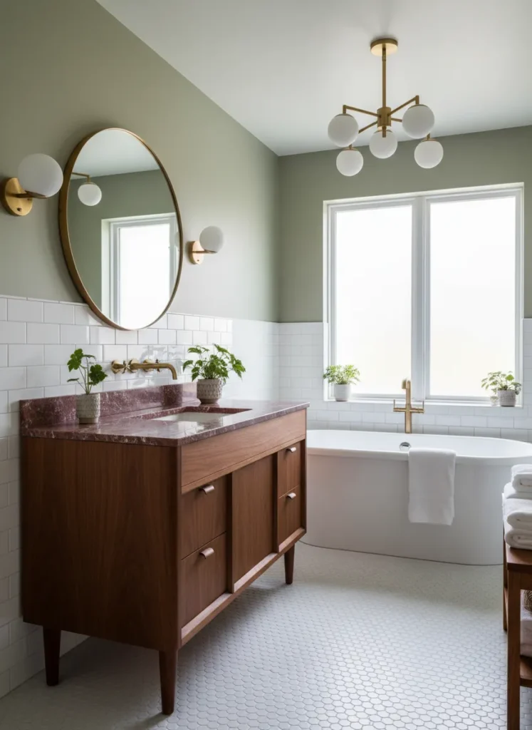 Red Marble and Walnut Wood