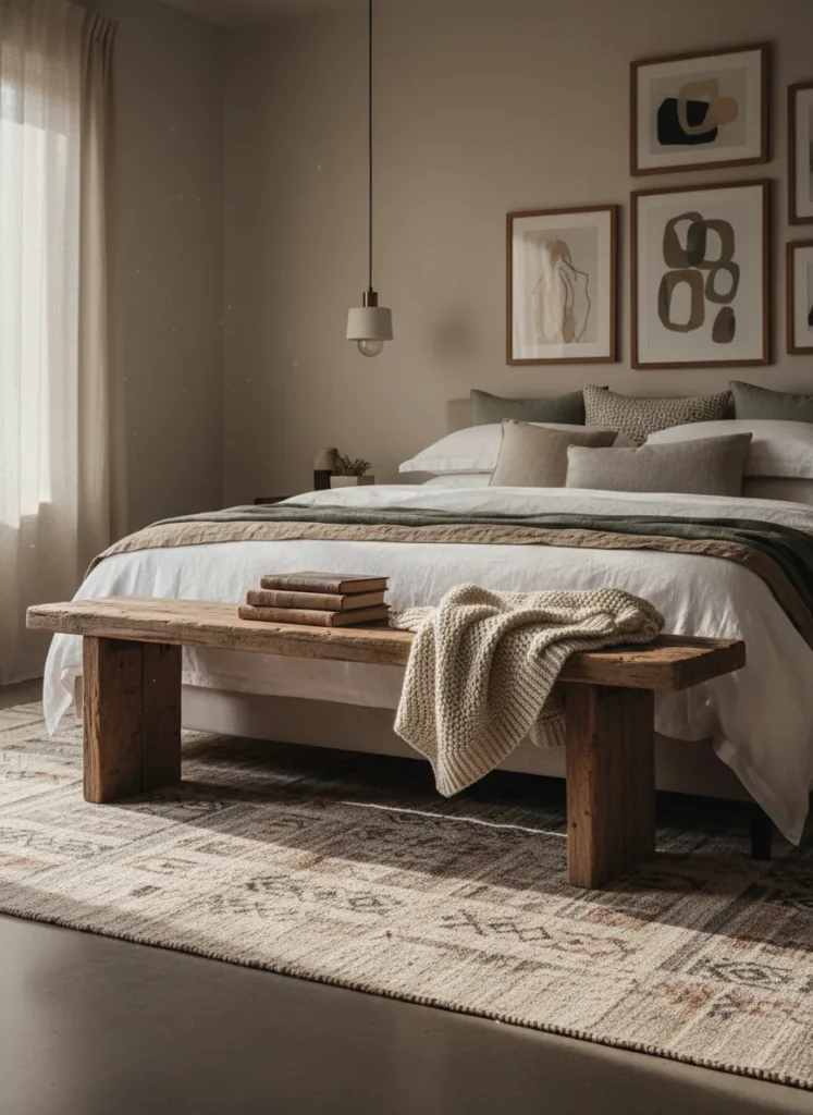 Rustic Bench at Foot of Bed