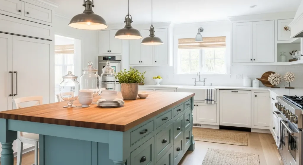 Soft Teal Kitchen Island