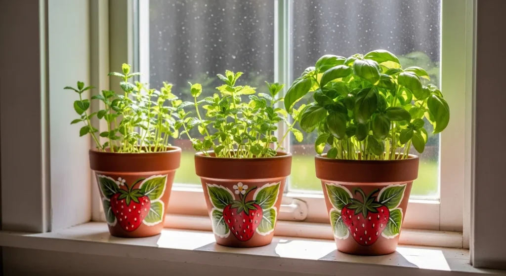 Strawberry Themed Herb Planters