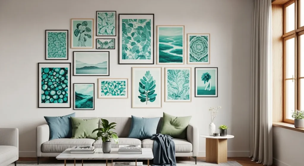 Teal Art Gallery Wall