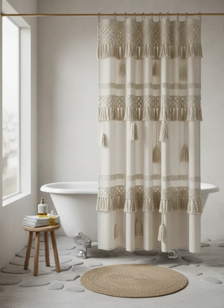 Textured Fringe Shower Curtains